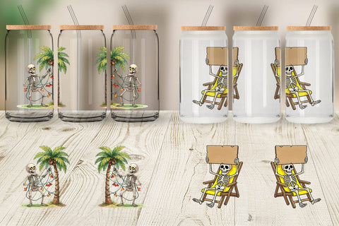 Glass Can Disgruntled Summer Skeleton Watercolor Sublimation artnoy 