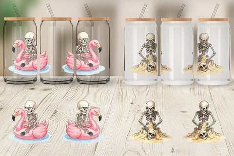 Glass Can Disgruntled Summer Skeleton Watercolor Sublimation artnoy 