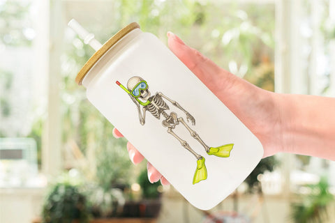 Glass Can Disgruntled Summer Skeleton Watercolor Sublimation artnoy 