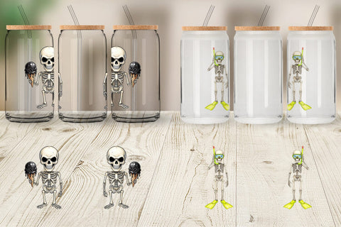 Glass Can Disgruntled Summer Skeleton Watercolor Sublimation artnoy 