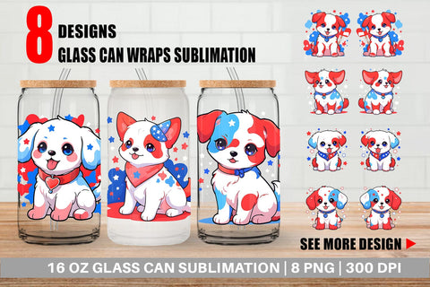 Glass Can Dog 4th July Sublimation artnoy 