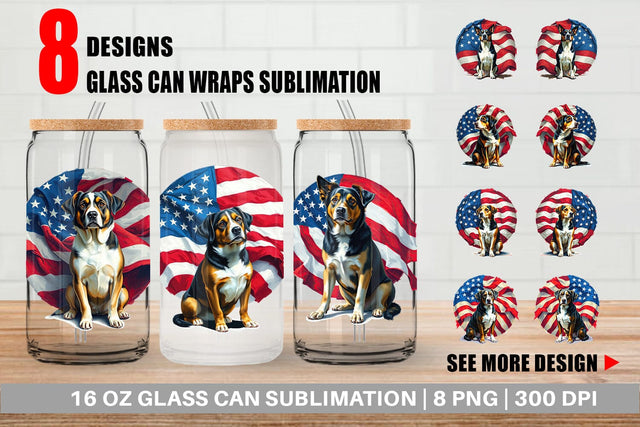Glass Can Dog 4th of July Sublimation artnoy 