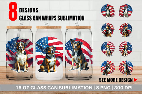 Glass Can Dog 4th of July Sublimation artnoy 
