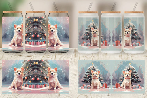Glass Can Dog Christmas Painting Sublimation artnoy 