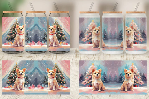 Glass Can Dog Christmas Painting Sublimation artnoy 
