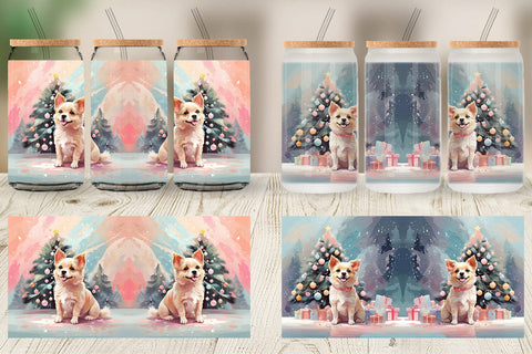 Glass Can Dog Christmas Painting Sublimation artnoy 