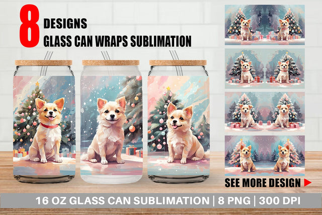 Glass Can Dog Christmas Painting Sublimation artnoy 