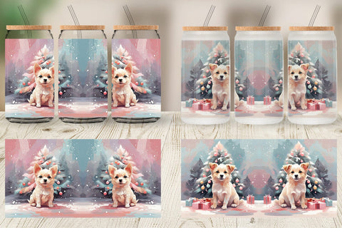Glass Can Dog Christmas Painting Sublimation artnoy 