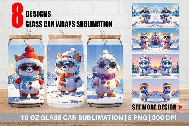 Glass Can Dog Christmas Sublimation artnoy 