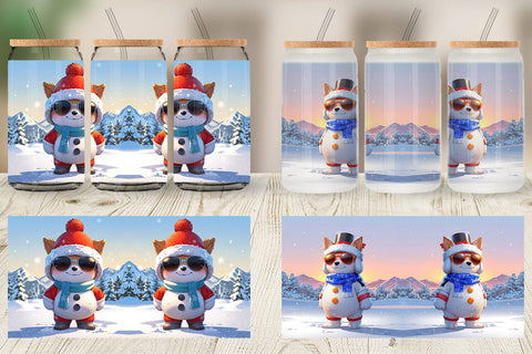 Glass Can Dog Christmas Sublimation artnoy 