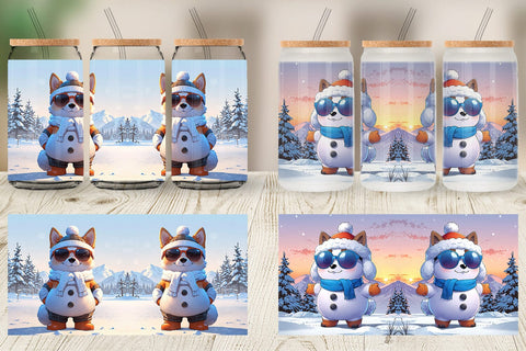 Glass Can Dog Christmas Sublimation artnoy 