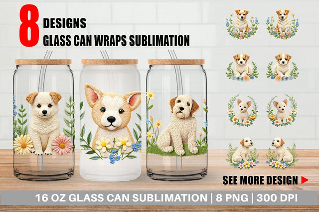 Glass Can Dog Embroidery Sublimation artnoy 