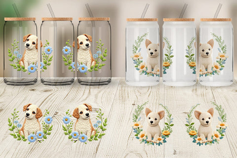 Glass Can Dog Embroidery Sublimation artnoy 