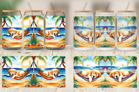 Glass Can Dog in Summer Hammock Sublimation artnoy 