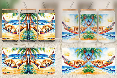 Glass Can Dog in Summer Hammock Sublimation artnoy 