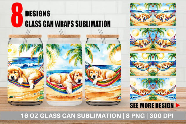 Glass Can Dog in Summer Hammock Sublimation artnoy 