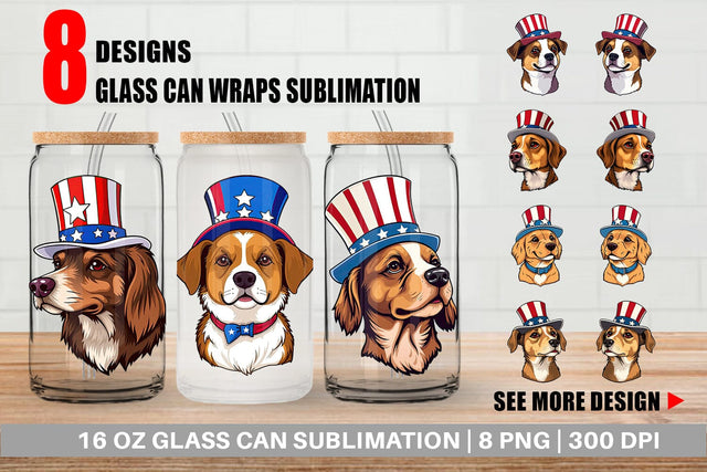 Glass Can Dog Patriotic Sublimation artnoy 