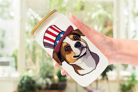 Glass Can Dog Patriotic Sublimation artnoy 