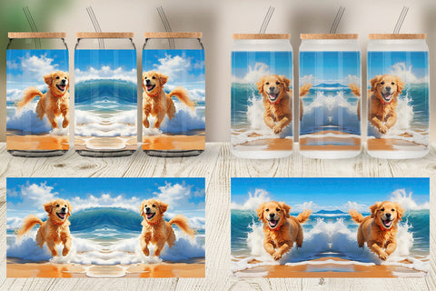 Glass Can Dog Running on the Beach Sublimation artnoy 