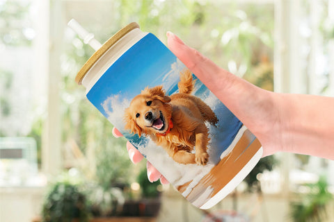 Glass Can Dog Running on the Beach Sublimation artnoy 