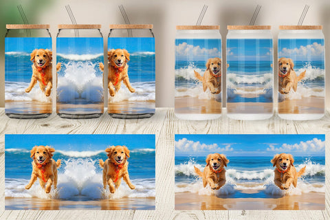 Glass Can Dog Running on the Beach Sublimation artnoy 