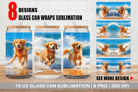 Glass Can Dog Running on the Beach Sublimation artnoy 