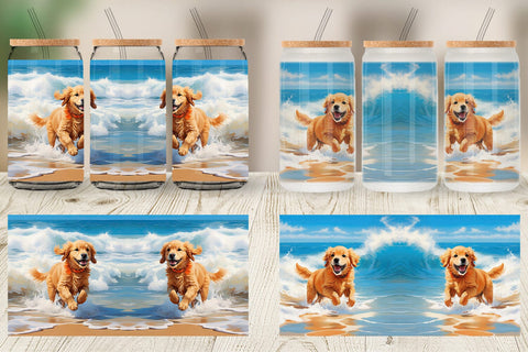 Glass Can Dog Running on the Beach Sublimation artnoy 