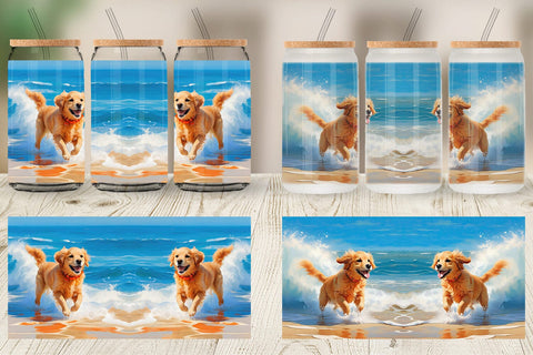 Glass Can Dog Running on the Beach Sublimation artnoy 