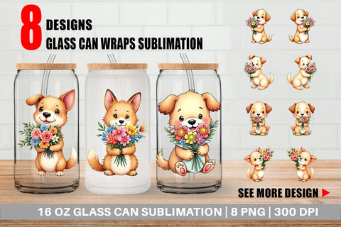 Glass Can Dog Spring Bouquet Sublimation artnoy 