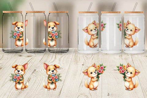 Glass Can Dog Spring Bouquet Sublimation artnoy 