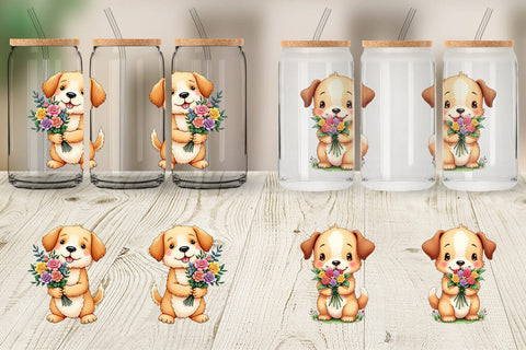 Glass Can Dog Spring Bouquet Sublimation artnoy 
