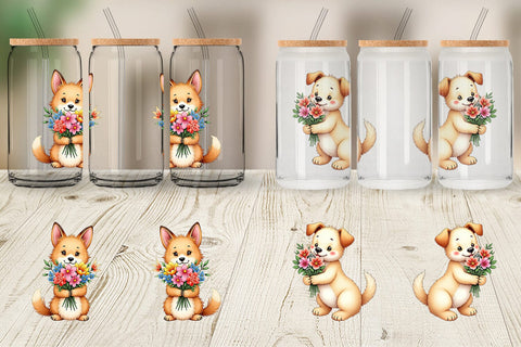 Glass Can Dog Spring Bouquet Sublimation artnoy 