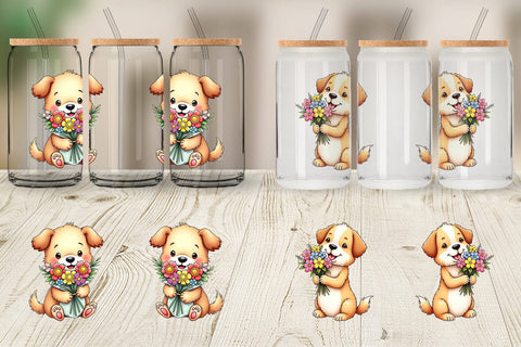 Glass Can Dog Spring Bouquet Sublimation artnoy 
