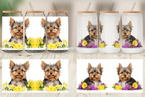 Glass Can Dog Spring Flowers Sublimation artnoy 