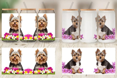 Glass Can Dog Spring Flowers Sublimation artnoy 