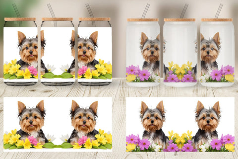 Glass Can Dog Spring Flowers Sublimation artnoy 