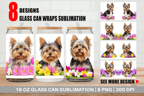 Glass Can Dog Spring Flowers Sublimation artnoy 