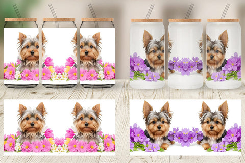 Glass Can Dog Spring Flowers Sublimation artnoy 
