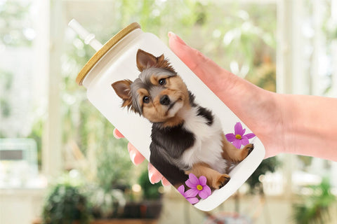 Glass Can Dog Spring Flowers Sublimation artnoy 