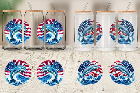 Glass Can Dolphin 4th of July Sublimation artnoy 