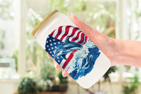Glass Can Dolphin 4th of July Sublimation artnoy 