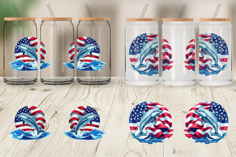 Glass Can Dolphin 4th of July Sublimation artnoy 