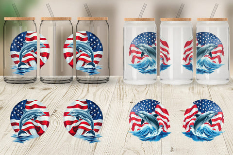 Glass Can Dolphin 4th of July Sublimation artnoy 