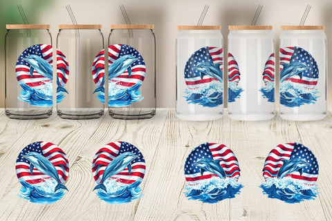 Glass Can Dolphin 4th of July Sublimation artnoy 
