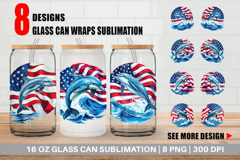 Glass Can Dolphin 4th of July Sublimation artnoy 