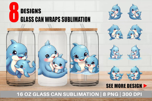 Glass Can Dolphin Mother's Day Sublimation artnoy 