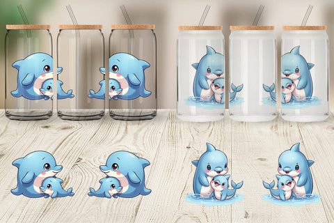 Glass Can Dolphin Mother's Day Sublimation artnoy 