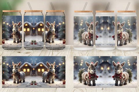 Glass Can Donkey Christmas Sublimation artnoy 