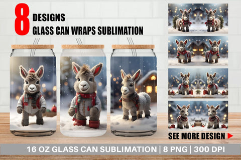 Glass Can Donkey Christmas Sublimation artnoy 