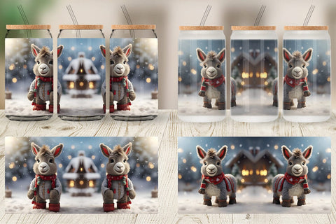 Glass Can Donkey Christmas Sublimation artnoy 